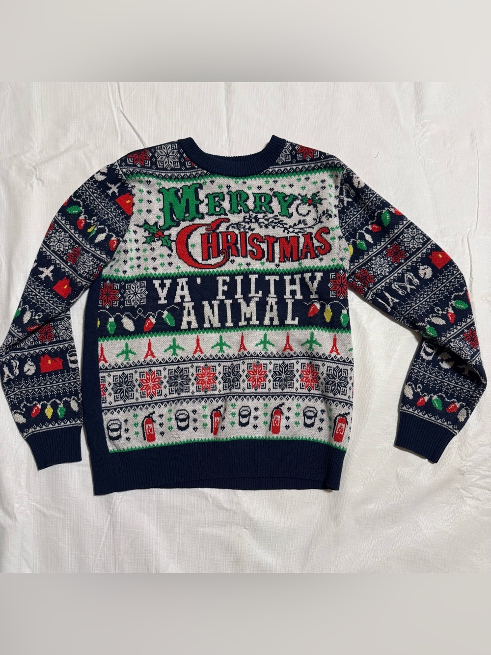 Men's Navy Merry Christmas Crewneck Holiday Sweater